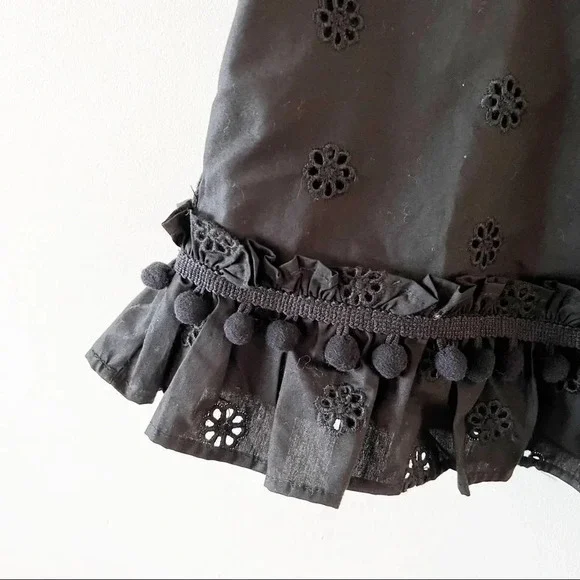 J Crew Reimagined Pom Pom‎ Trim Eyelet Top Black XS Cotton Summer Coquette Tank - Picture 6 of 9